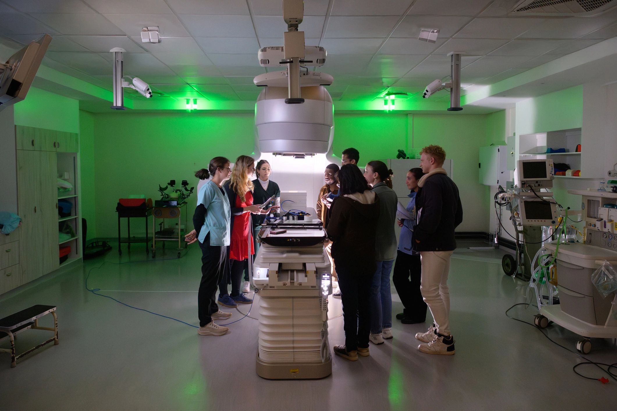 Students learning with advanced technology in a training environment