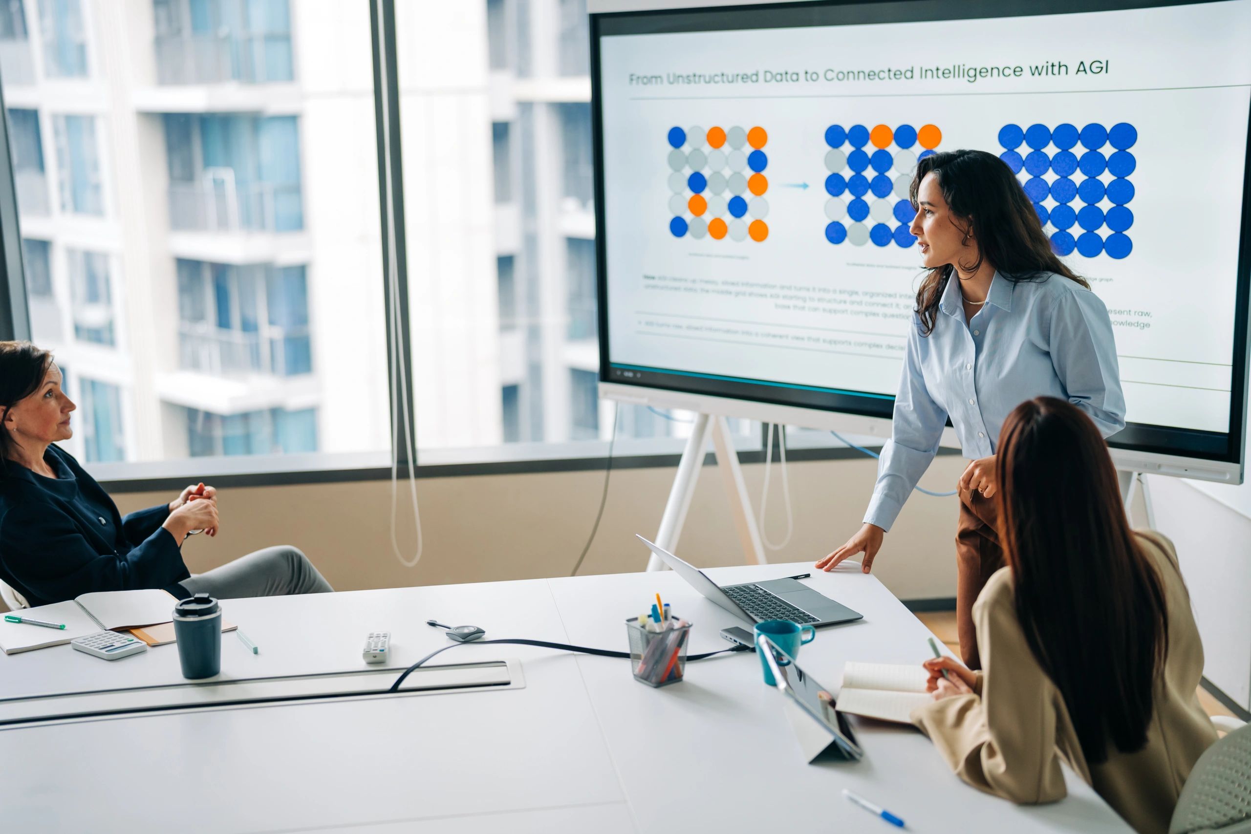 Business team attending an AI strategy presentation