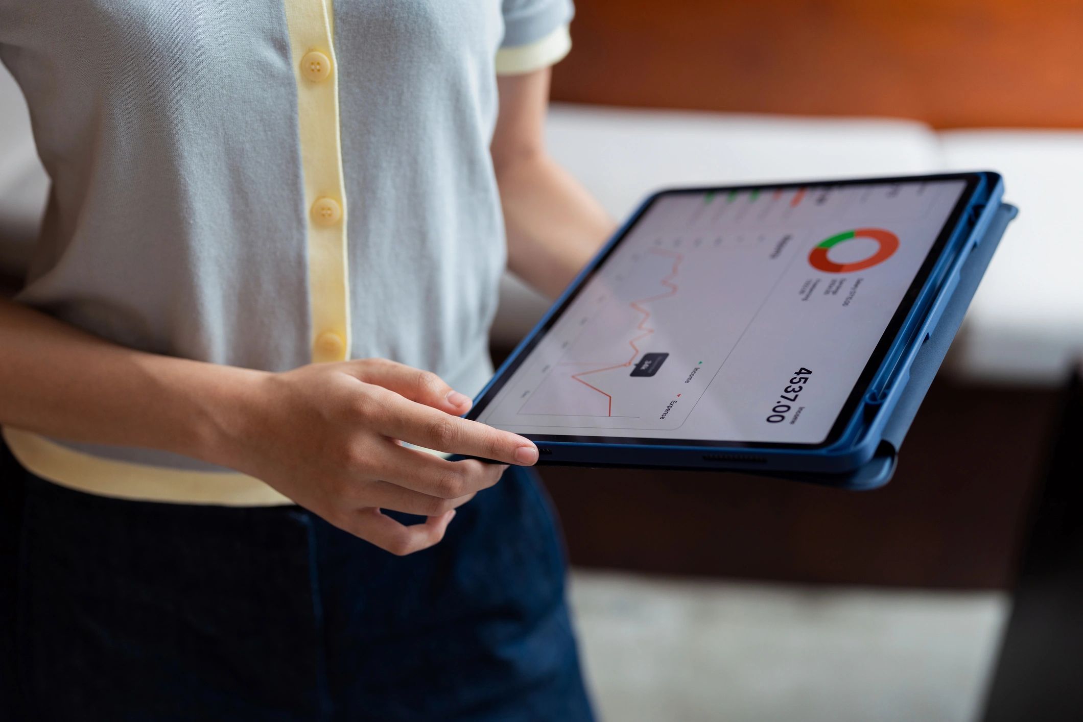 Business analytics dashboard on a tablet